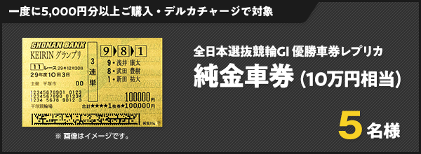 一度に5,000円分以上ご購入・デルカチャージで対象 全日本選抜競輪GI優勝車券レプリカ 純金車券 (10万円相当) 5名様
