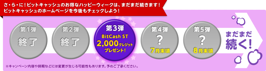 さらにビットキャッシュのお得なハッピーウィークはまだまだ続きます!ビットキャッシュのホームページを今後もチェックしよう!