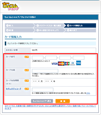 クレジットカード情報を入力します。