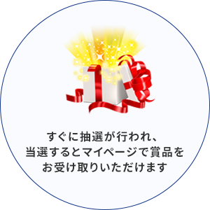 すぐに抽選が行われ、 当選するとマイページで賞品を お受け取いただけます