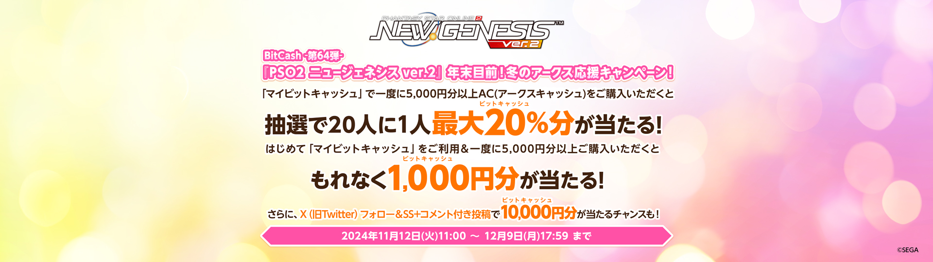 BitCash-第64弾- 『PSO2 ニュージェネシス ver.2』年末目前！冬のアークス応援キャンペーン！ | 電子マネー「ビットキャッシュ」