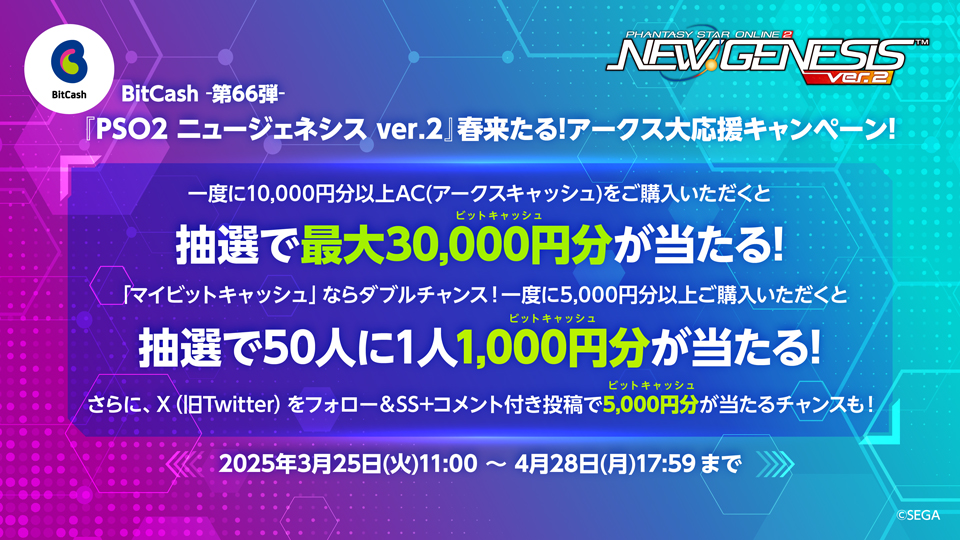 BitCash-第66弾- 『PSO2 ニュージェネシス ver.2』春来たる！アークス大応援キャンペーン！