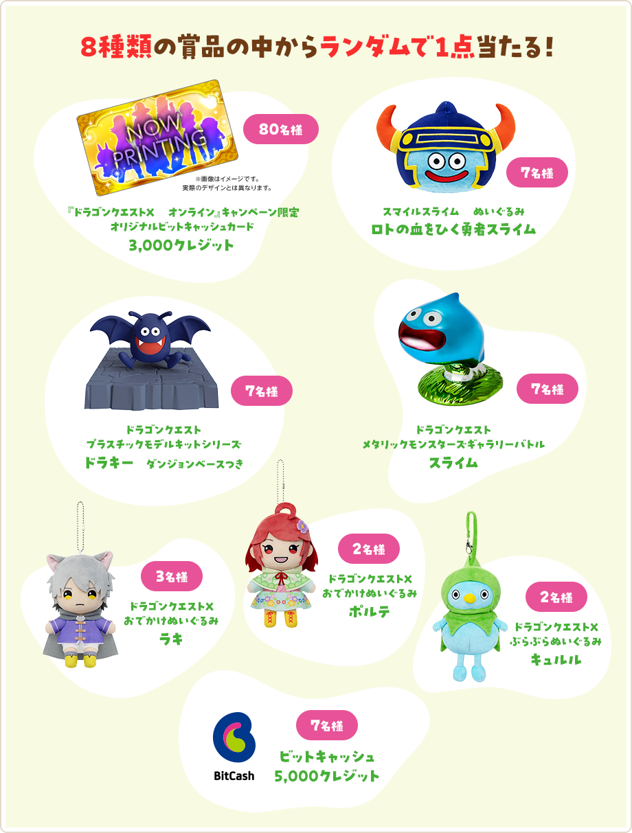 8種類の賞品の中からランダムで1点当たる！