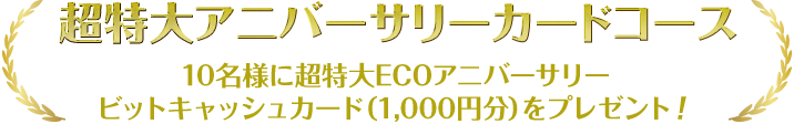 超特大アニバーサリーカードコース 10名様に超特大ECOアニバーサリービットキャッシュカード（1,000円分）をプレゼント！