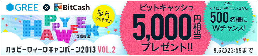 GREE×ビットキャッシュ　ハッピーウィークキャンペーン2013 VOL.2