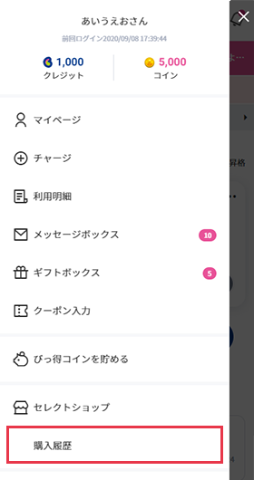 購入履歴 電子マネー ビットキャッシュ