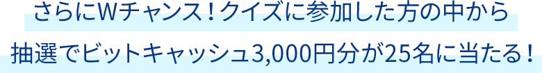 クイズに参加した方の中から抽選でビットキャッシュ3,000クレジットが25名当たる!